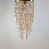 Italian Chandelier with Amber Caramel Murano Glass Leaves, 1970s