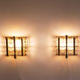 Paire d'appliques scandinave en verre et laiton de Carl Fagerlund