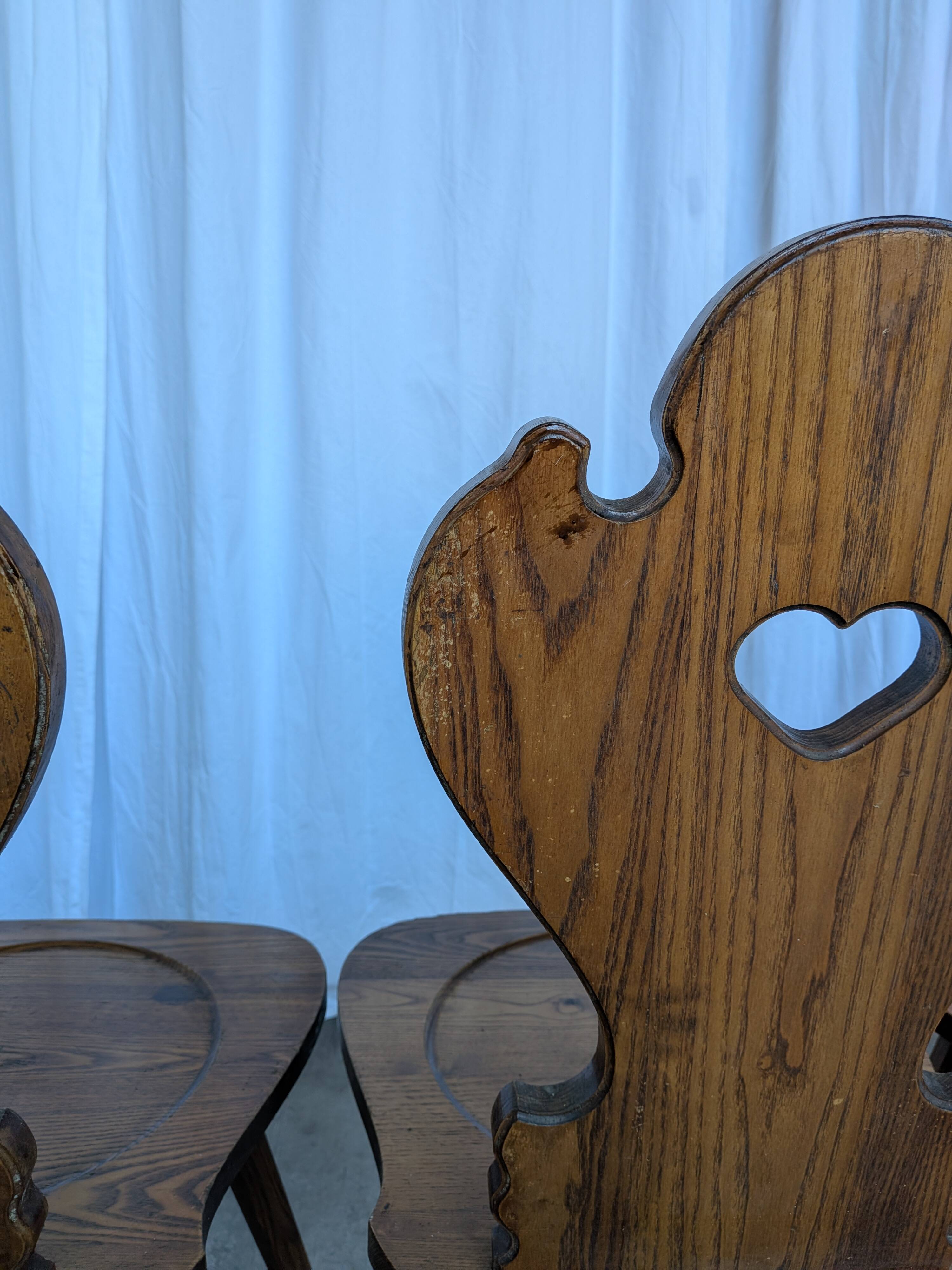 Set of 8 Farmhouse Tyrolean Chair with Heart Cutout Back / 1970s Vintage Di