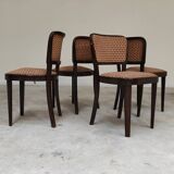 Lot de 4 chaises Thonet art déco 1930, tissu et noyer