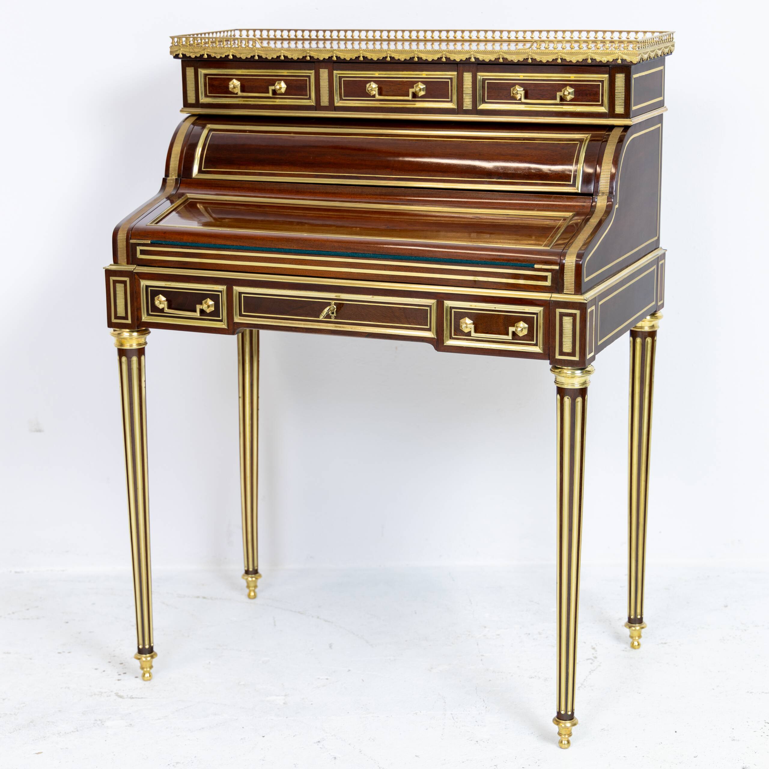 Louis XVI cylinder desk in mahogany and pink marble - circa 1860-1890