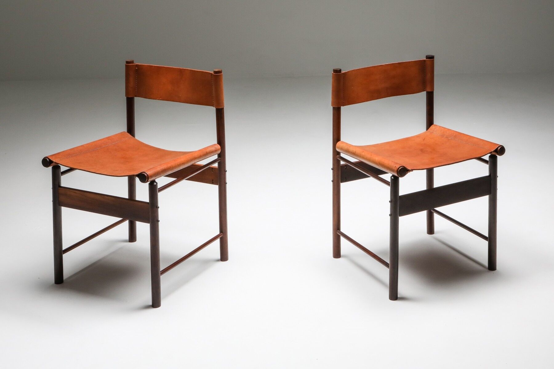 Zalszupin Jacaranda Dining Room Chairs with Saddle 1950 Cognac Leather Seats