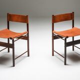 Chaises de Salle à Manger Zalszupin Jacaranda avec sièges en cuir cognac Saddle 1950