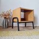 Bedside table - small wooden piece of furniture with a tubular metal base.