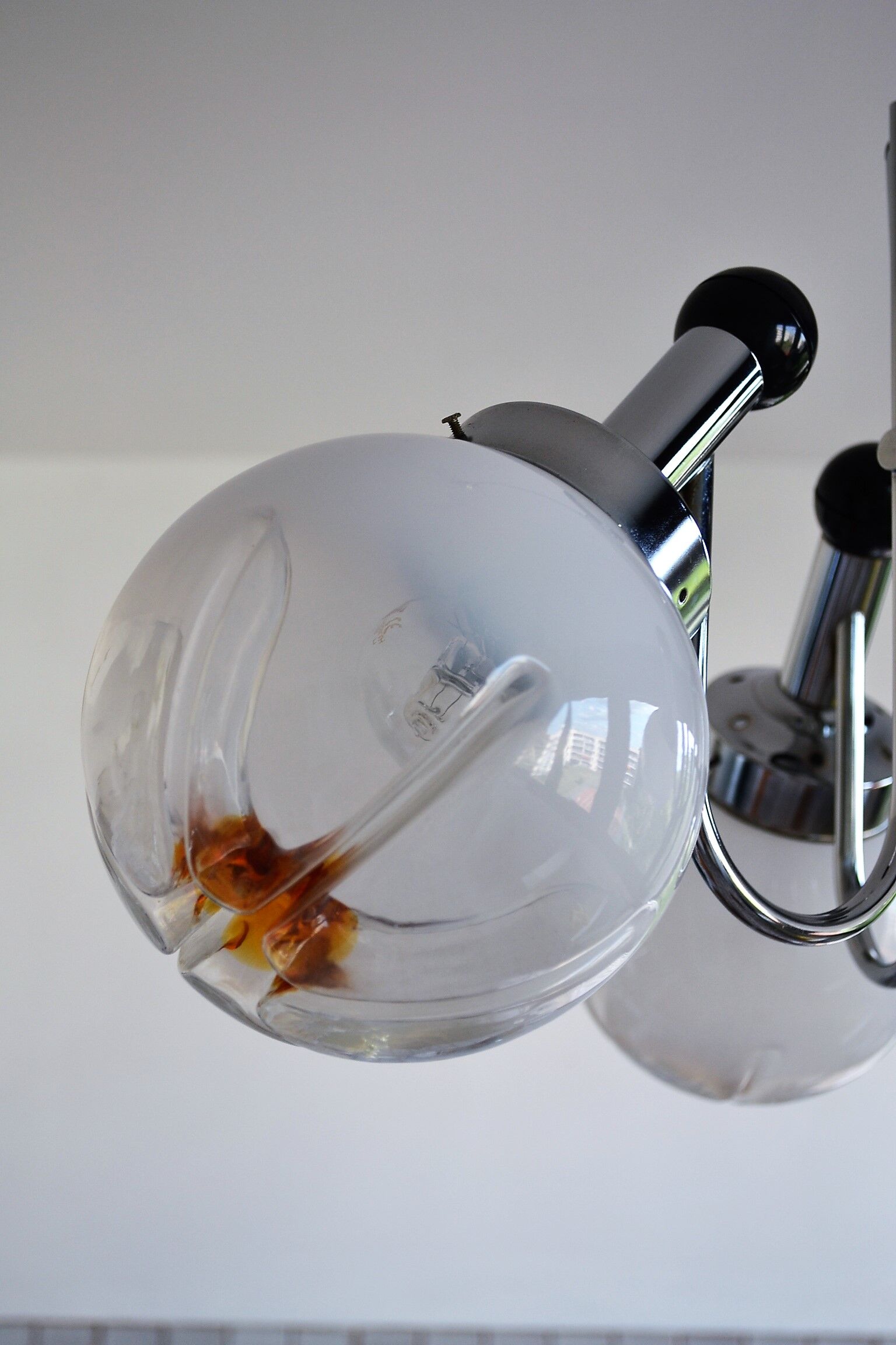 Chrome chandelier 3 glass balls from the 70s 80s