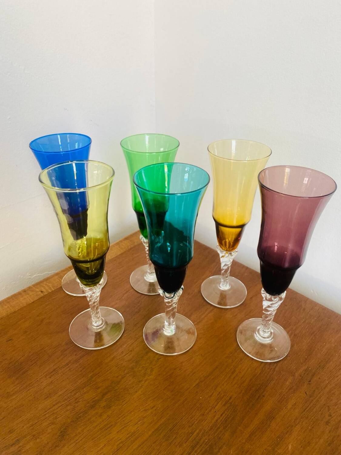 6 flûtes à champagne Murano années 1960
