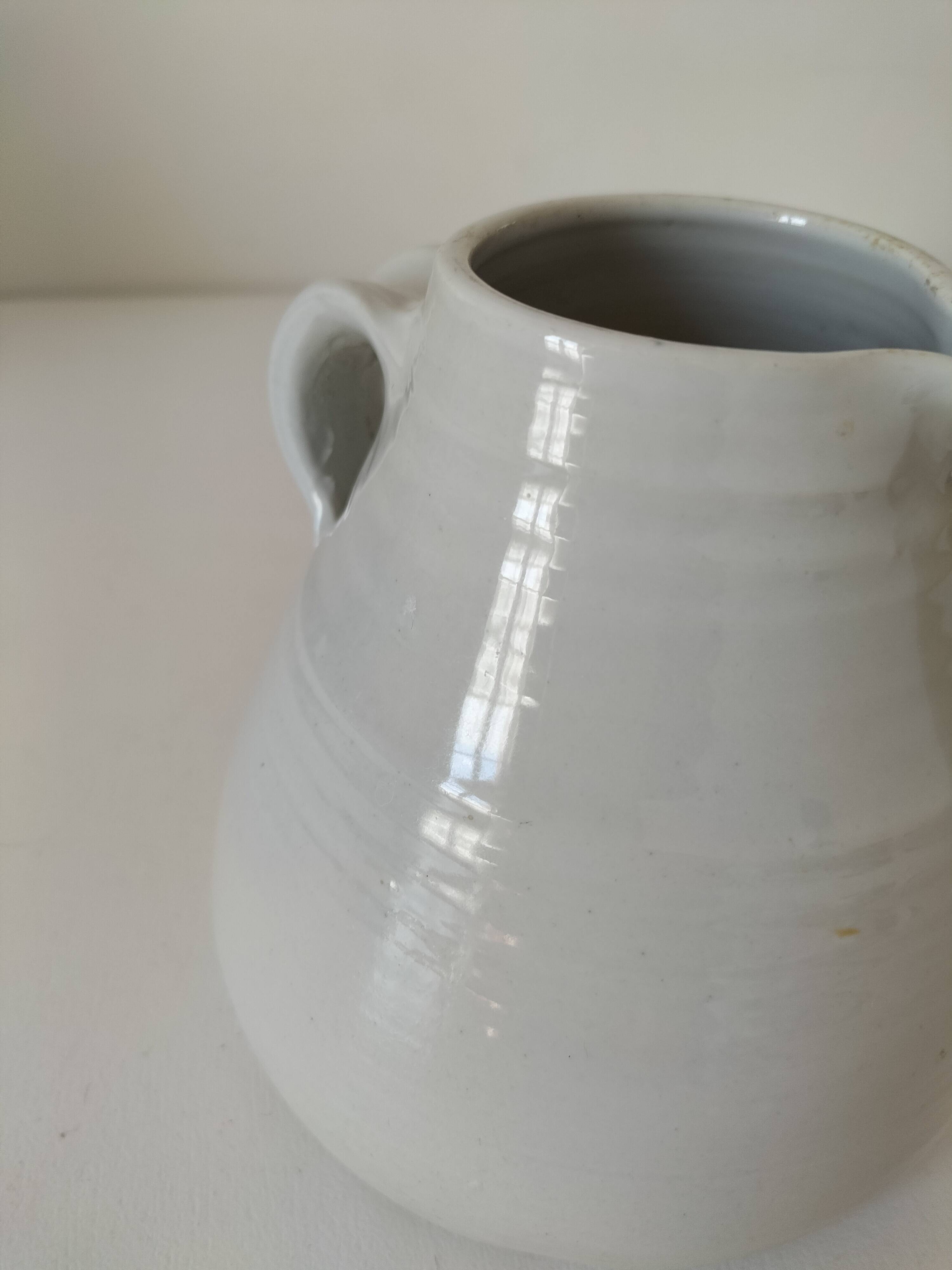 Hand-thrown white stoneware pitcher – signed artisanal ceramic