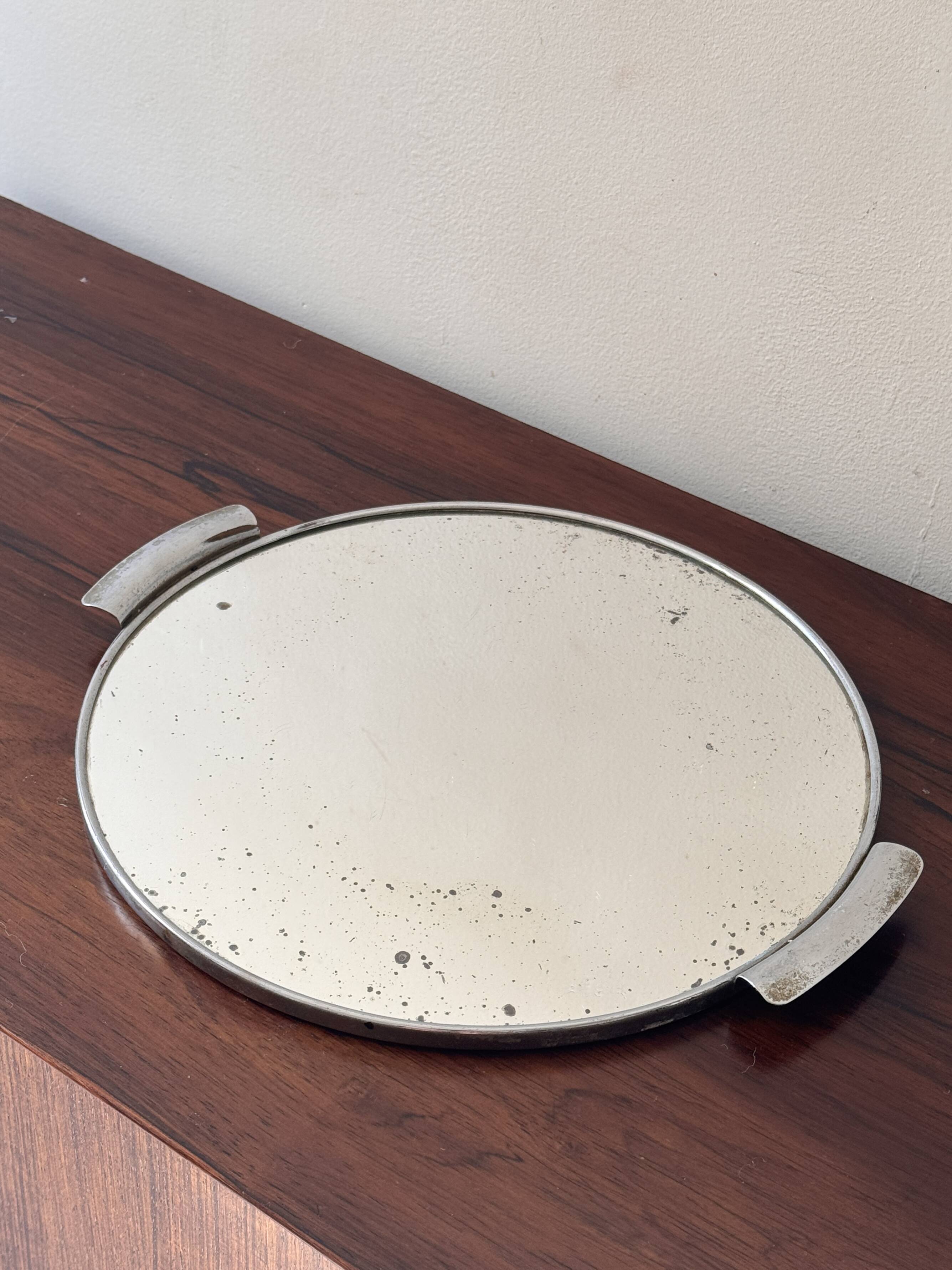 Plateau de service Art Deco en chrome et miroir, France 1930 / 40