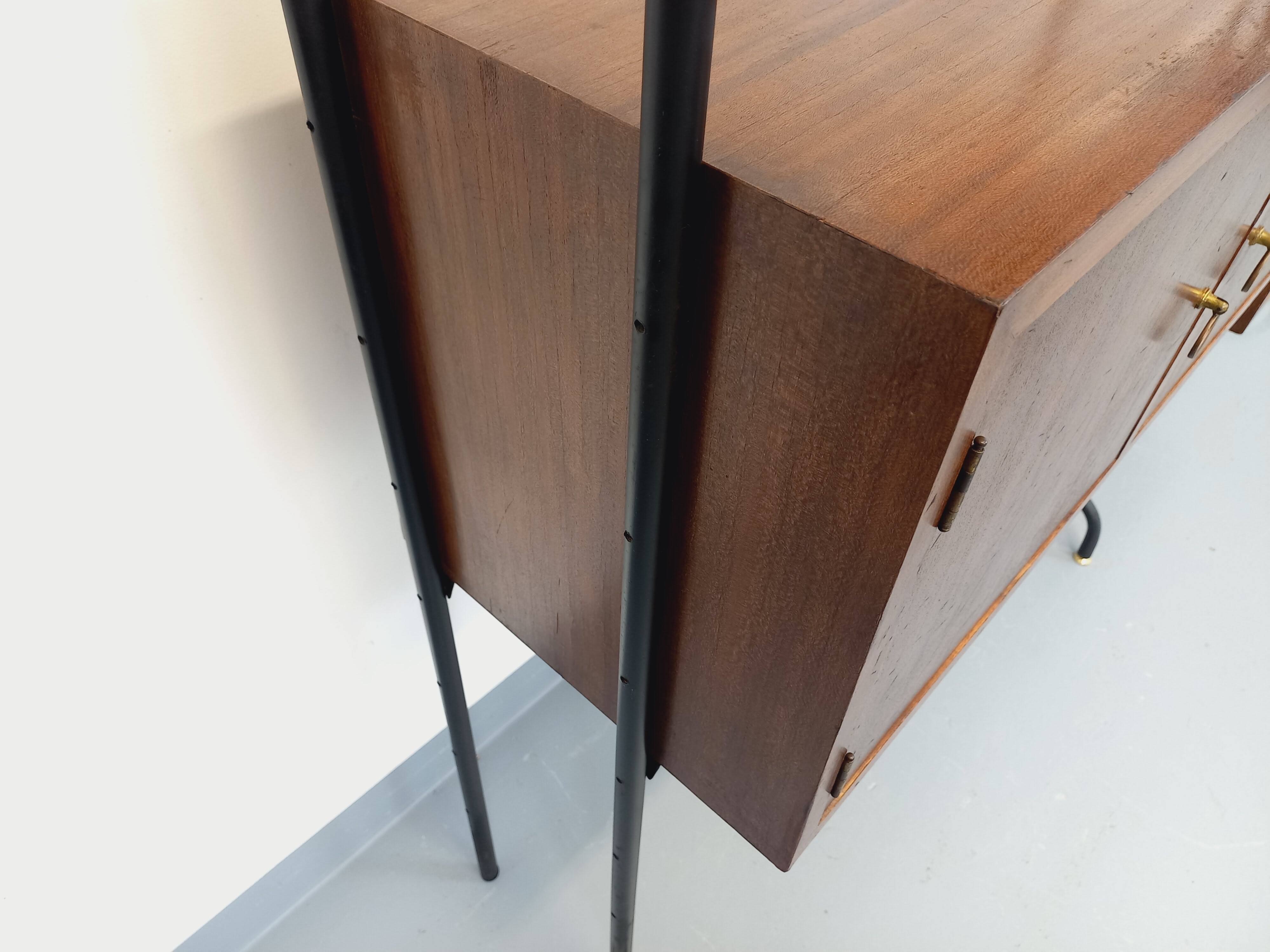 Vintage Italian double modular shelving unit in wood and metal