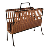 Vintage rattan and metal magazine rack, Raoul Guys