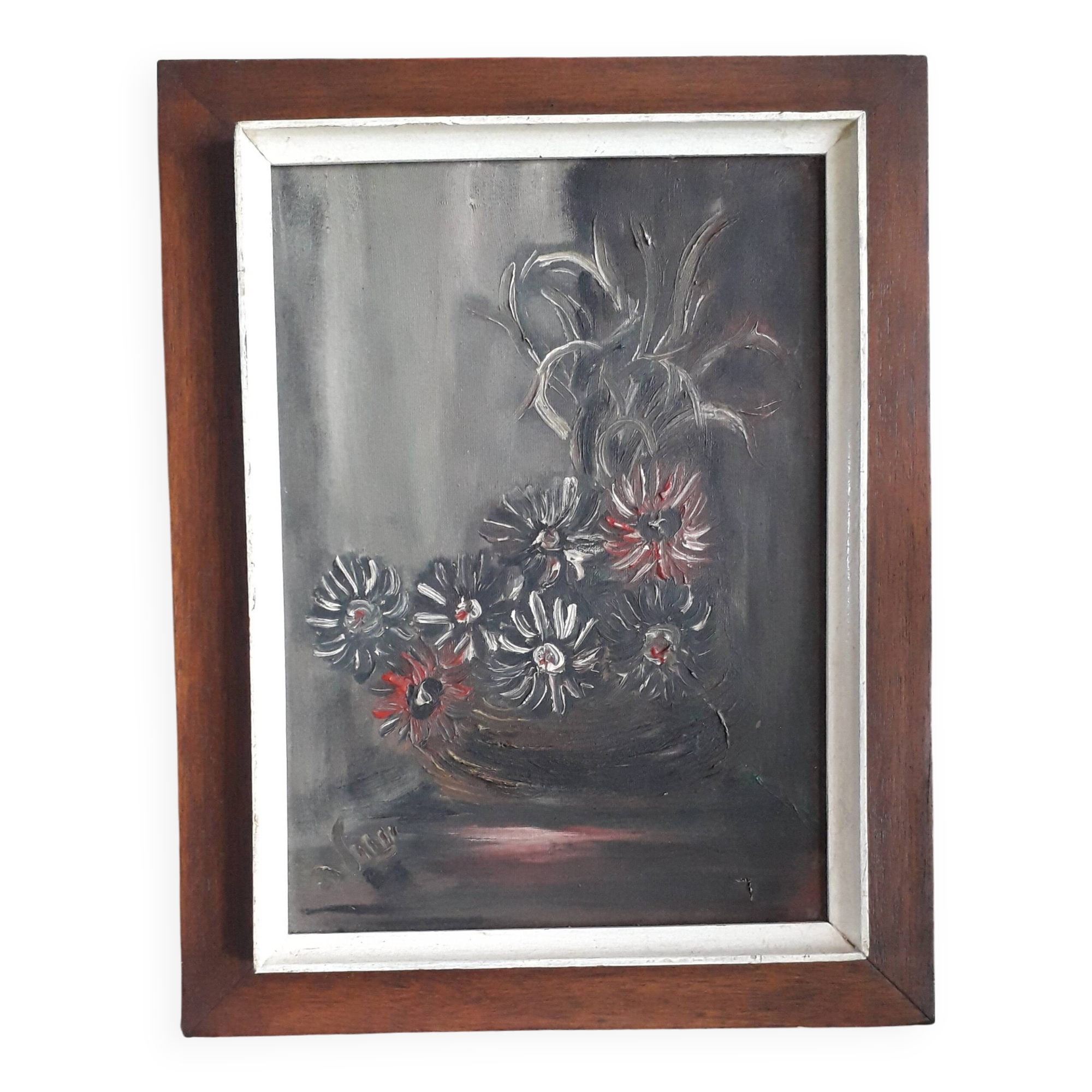 Old oil painting representing a still life