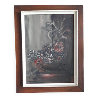 Old oil painting representing a still life