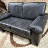Sofa 2 places black leather year 70'-80' vintage