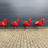 4x Original red leather Fritz Hansen Swan chairs Topstaat!