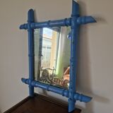 Vintage blue bamboo mirror 47 x 41 cm