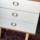 Vintage 1960s white and light wood chest of drawers, 3 drawers, Mid-Century style.