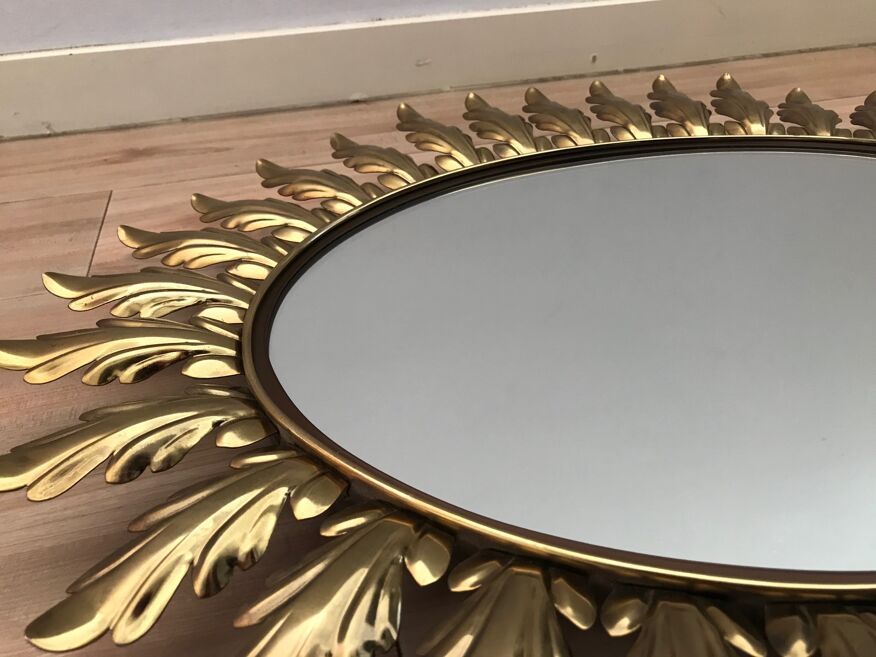 Miroir ovale doré de Deknudt 1950 - 70x56cm | Selency