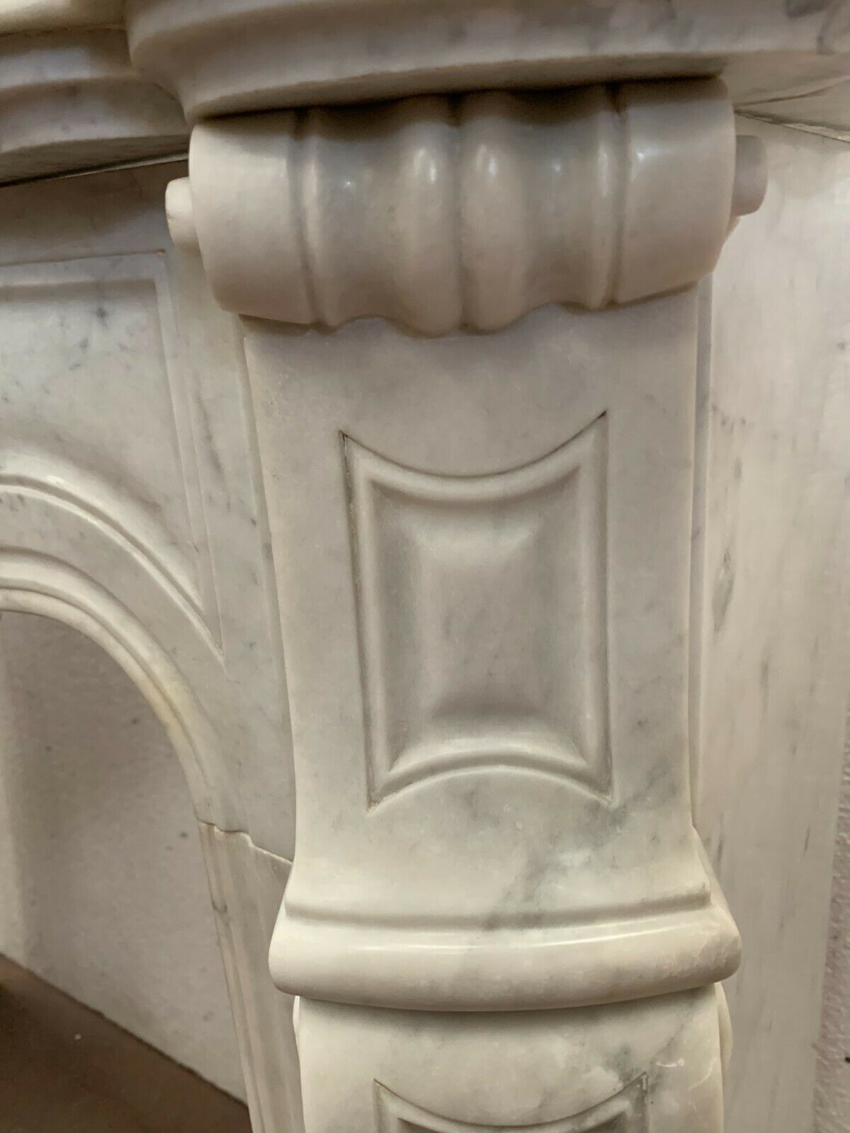 Louis XV style fireplace in white marble veined Carrara Italy 20th century