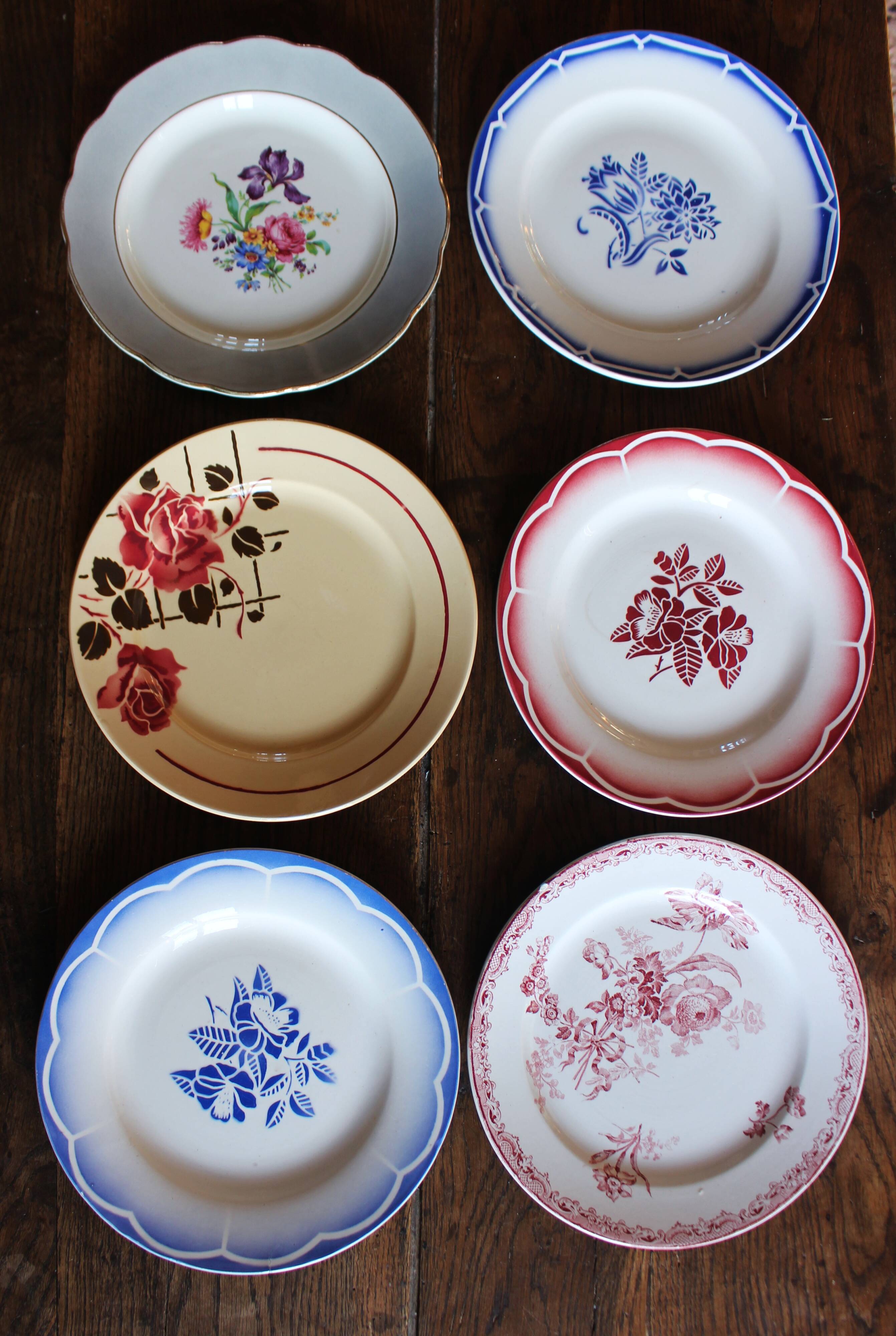6 mismatched flat plates Marsac Canebière Fontanges Digoin Sarreguemines