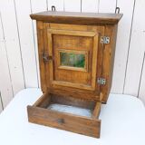 Vintage folk art mirror wall storage unit