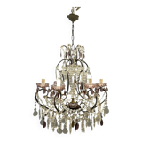 Chandelier vintage en cristal italien avec bobeches en verre lilas, 1