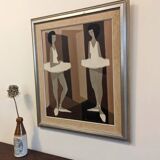 Mid-Century Modern Swedish "Modernist Ballerinas" Vintage Figurative Oil Painting by Fabian Lundqvis
