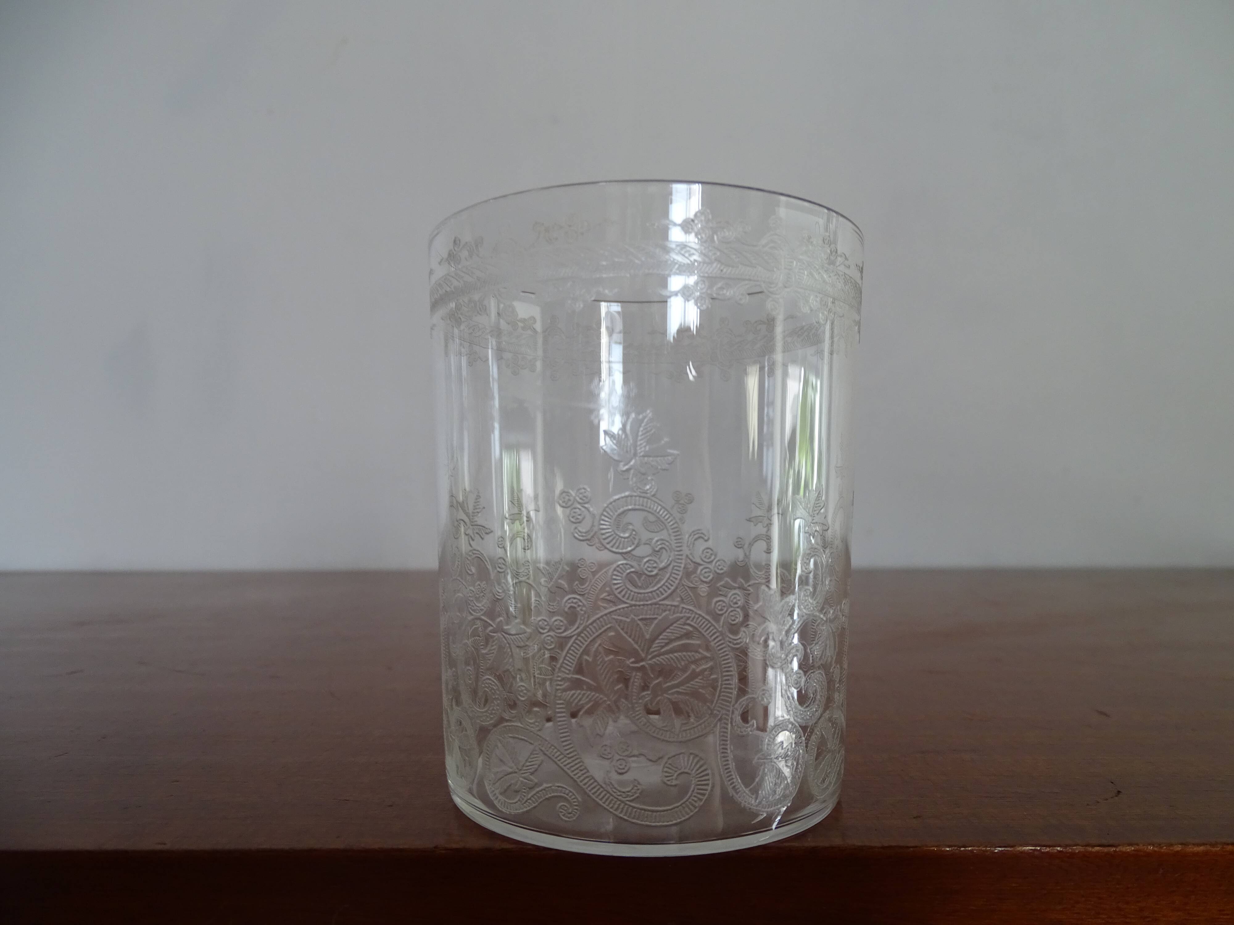 Baccarat crystal goblet model engraved with Baccarat initial "B" on frieze