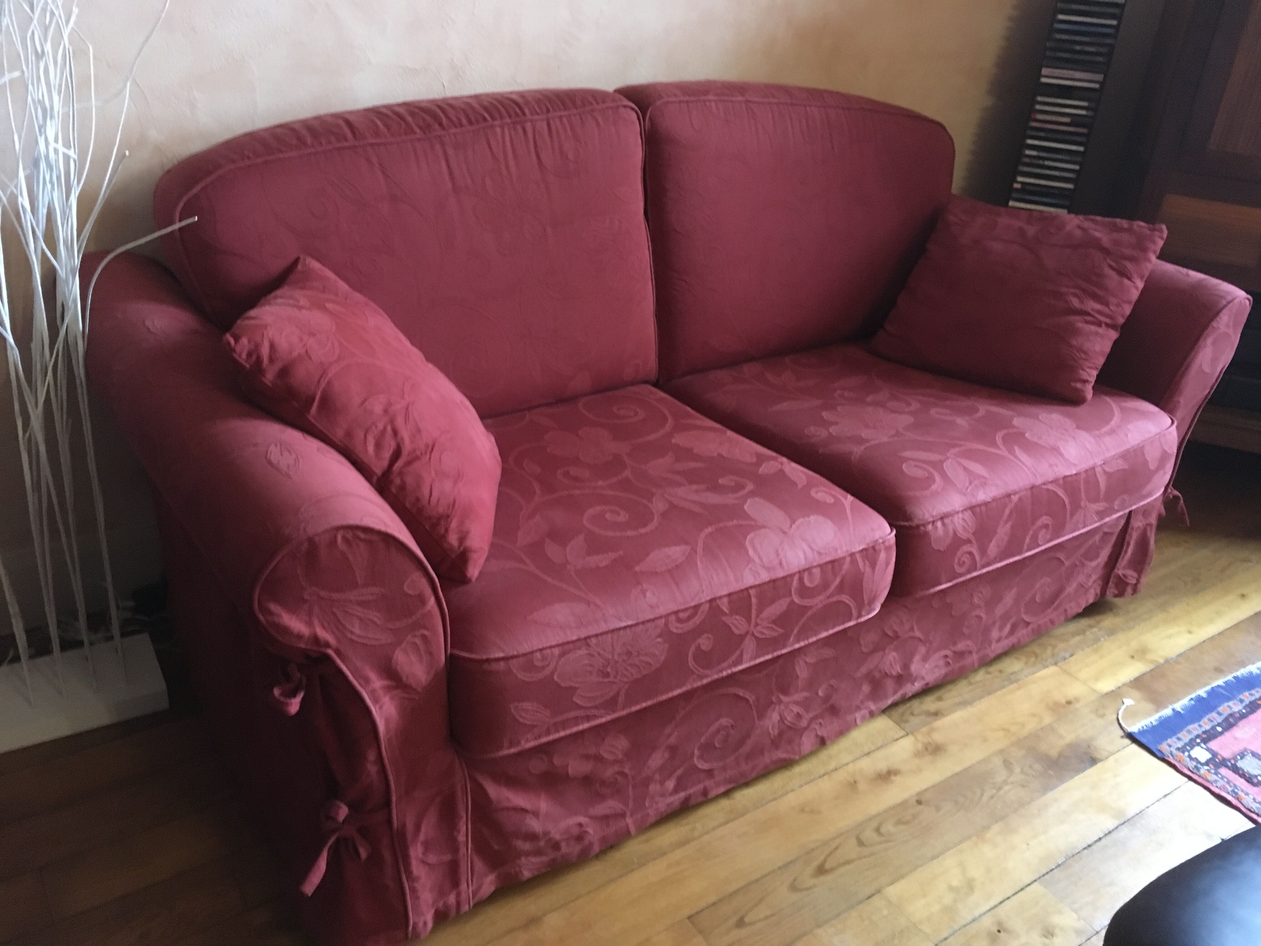 Red fabric sofa
