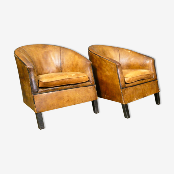Set de 2 fauteuils vintage en cuir de mouton 'Charel' par Bart van Bekhoven