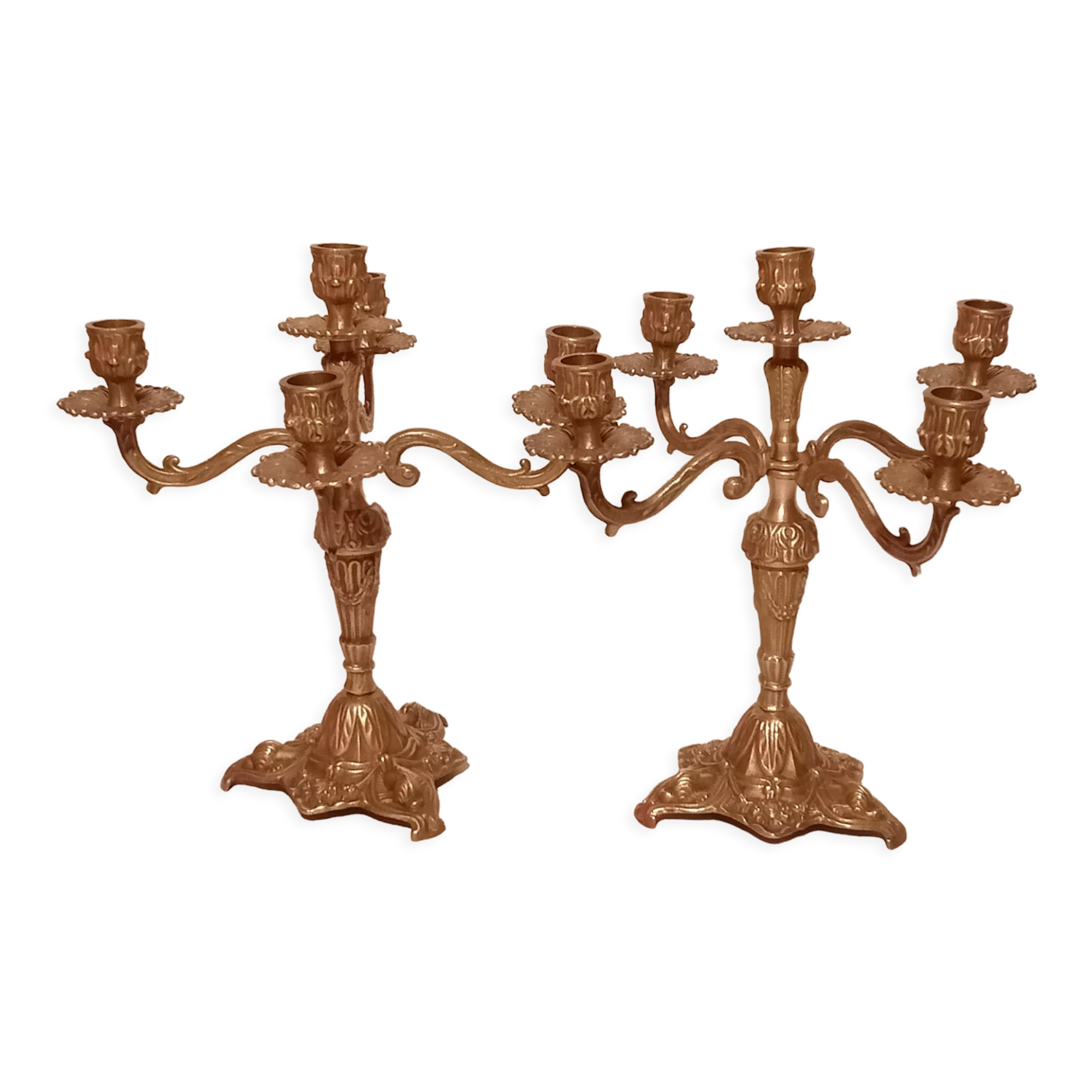 Pair of 5-burner bronze candlesticks