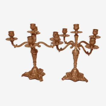 Pair of 5-burner bronze candlesticks