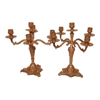 Pair of 5-burner bronze candlesticks