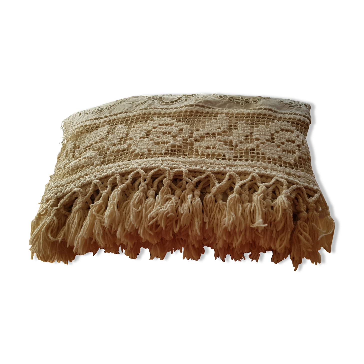 Old embroidery and crochet bedspread