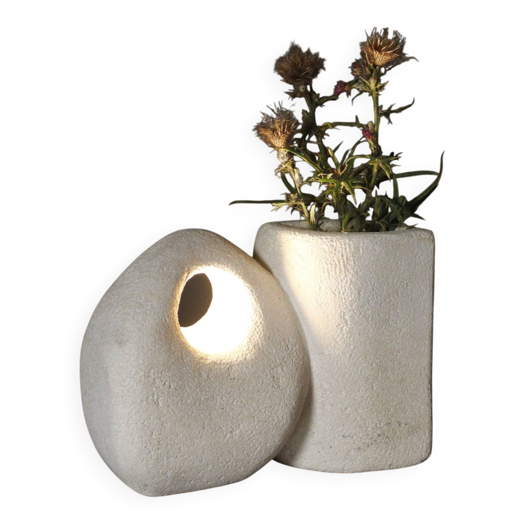 Sculptural vase lamp from Pierre du Gard, carved, 1970s design by Albert Tormos.