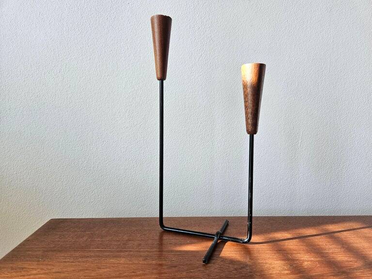 Rare teak and metal candle holder from the mid-century, Denmark, 1960s