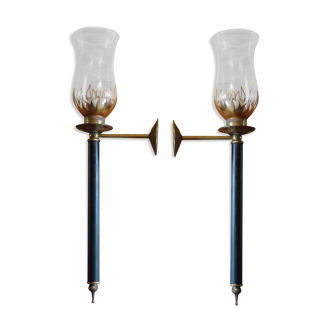 Pair of art deco torch sconces