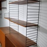 Nisse String wall shelf in walnut wood by Kajsa & Nils Strinning, mid-century shelving system, 1960s