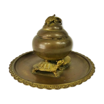 Inkwell Ferdinand Barbedienne gilt bronze and brass tortoises dragons