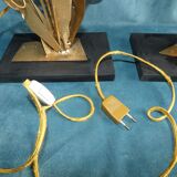 Pair of Golden Metal Lamps Reeds Work circa 1960 1970 Hollywood Regency