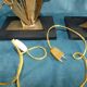Pair of Golden Metal Lamps Reeds Work circa 1960 1970 Hollywood Regency
