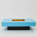 Coffee table by Willy Rizzo model Alveo blue lacquered brass 1970