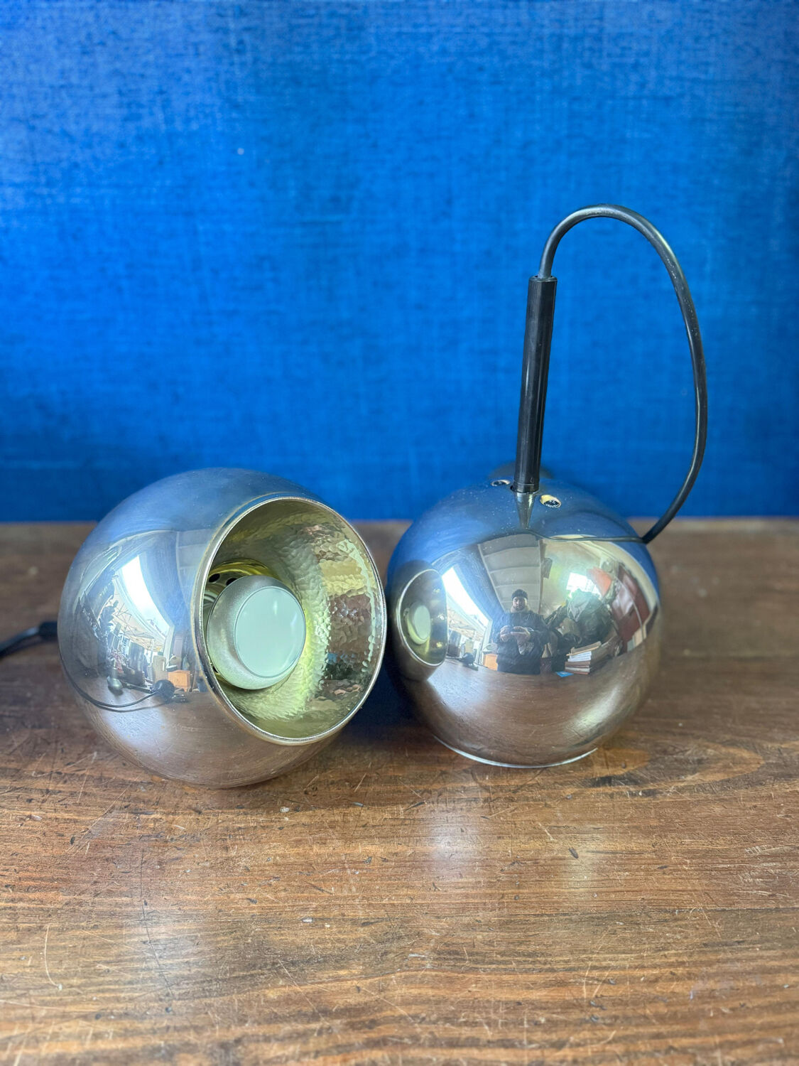 Pair of vintage Space Age pendant wall lights, "Eyeball" model, 1970s