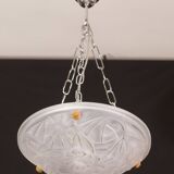 Art Deco Top Quality Pendant Light Floral decorations, Signed Degué