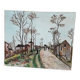 Canvas on village scene frame signed vintage Denise