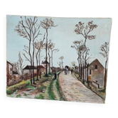Toile sur châssis scène de village signée Denise vintage