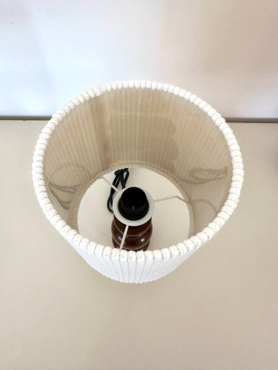 Wooden and velvet lamp