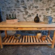 Old French baker's table – kitchen island / work table in solid chestnut with drawers.
