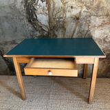 Table de ferme bois & bleu paon