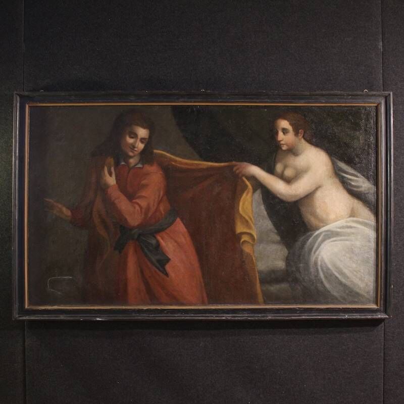 Peinture italienne antique, Joseph et la femme de Potiphar, du 17ème siècle