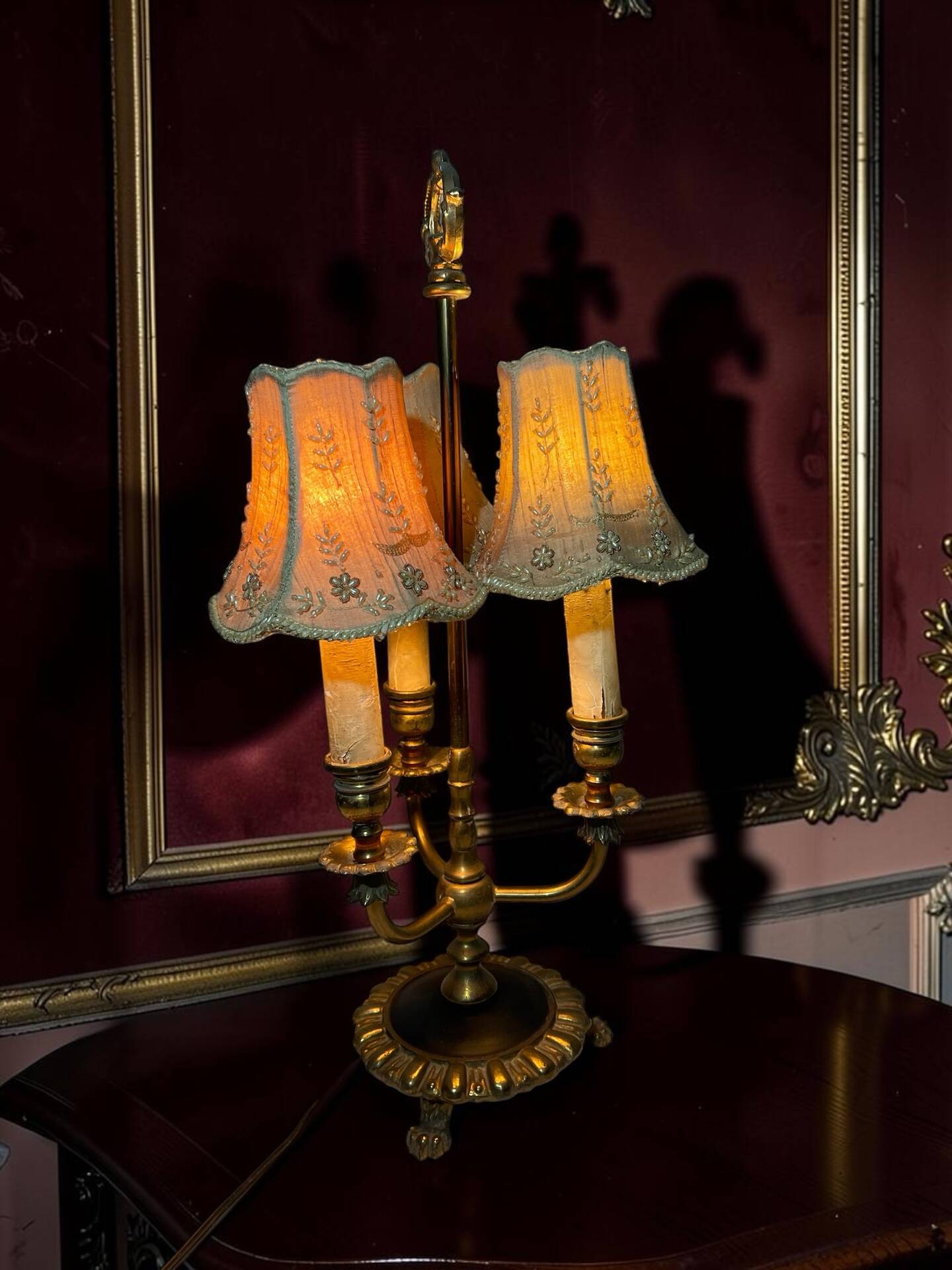Antique three-light table lamp